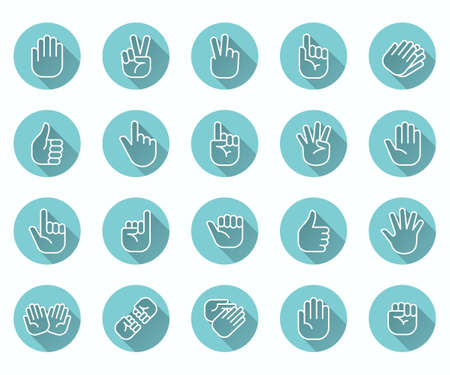 Hand gestures icons set, such as finger, touch, point, fist and more.のイラスト素材