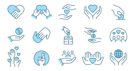 Charity line icon set. Collection of donate, philanthropist, hope and more. Editable stroke.のイラスト素材
