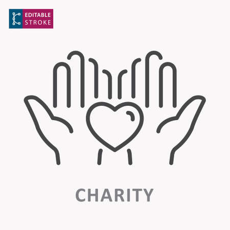 Charity line icon. Symbol of solidarity, help, care. Editable stroke.のイラスト素材