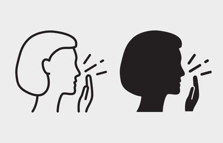 Woman coughing icon on white background. Vector illustration.のイラスト素材