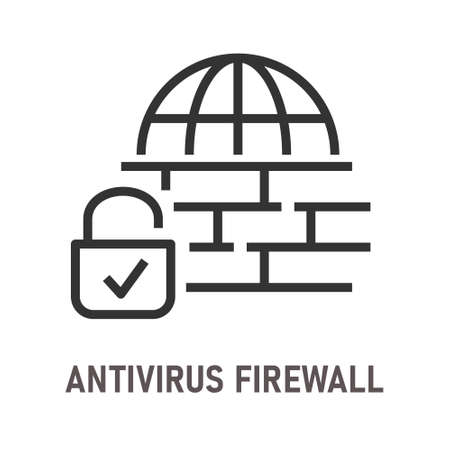 Antivirus firewall line icon on white background. Editable stroke.のイラスト素材