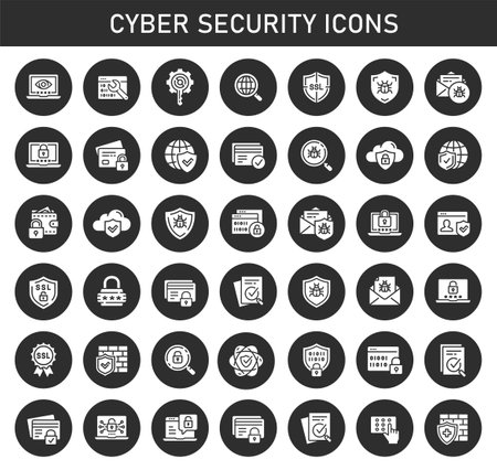 Cyber security glyph icon set. Vector illustration.のイラスト素材