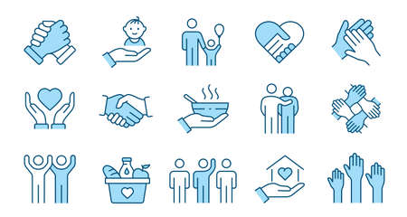 Charity line icon set. Collection of community, trust, care, solidarity and more. Editable stroke.のイラスト素材