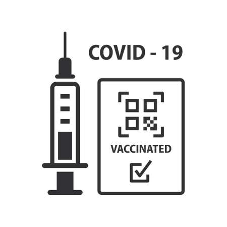 QR code vaccination covid-19 icon on white background. Vector illustration.のイラスト素材