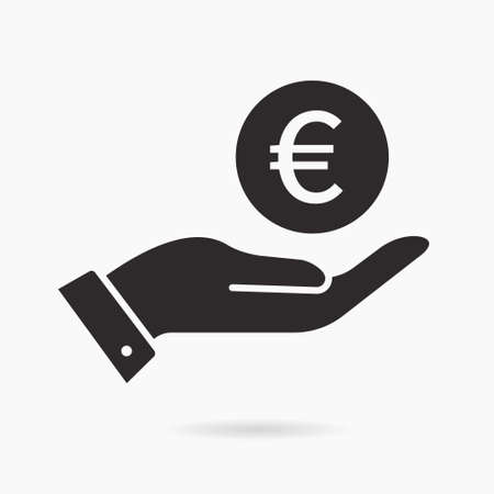 Euro in hand icon on white background. Vector illustration.のイラスト素材