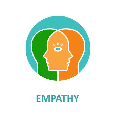 Empathy icon with two profiles. Flat illustration. Change to any any colour.のイラスト素材