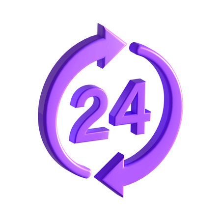 24 hours service icon. 3d render illustration isolated on white background.
