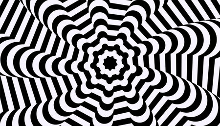 Abstract pattern of black and white lines. Optical illusion. Op art vector illustration.のイラスト素材