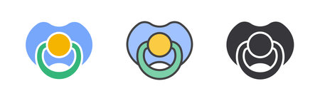 Baby pacifier flat icons on white background. Vector illustration.