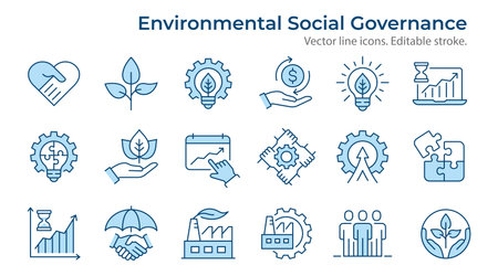 ESG flat icons, such as environment social governance, risk management, financial performance, sustainable developmen and more. Editable stroke.のイラスト素材