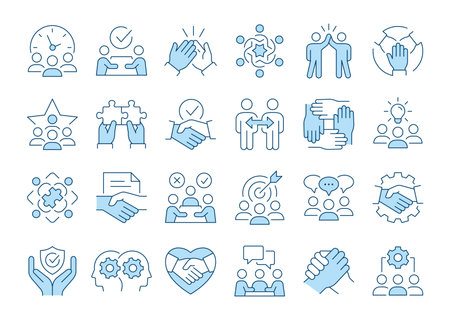 Cooperation outline icons bundle, partnership concept. Collaboration, support, teamwork, and agreement signs. Editable stroke.のイラスト素材