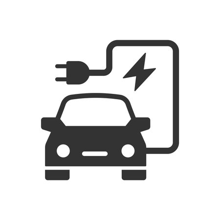 Electric car charging glyph icon on white background. Vector illustration.のイラスト素材