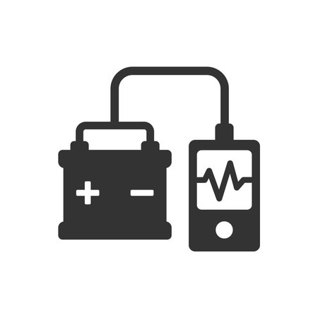 Battery diagnostics glyph icon on white background. Vector illustration.のイラスト素材
