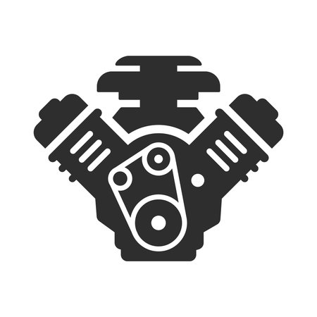 Engine glyph icon. Useful for highlighting motor strength, mechanical reliability and vehicle...