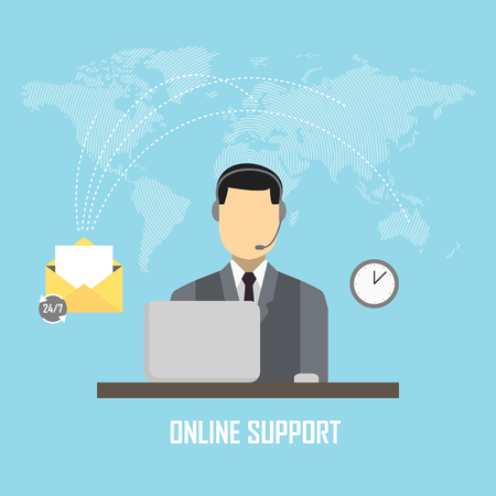 24h customer support center operator service icons concept. vector flat style illustrationのイラスト素材