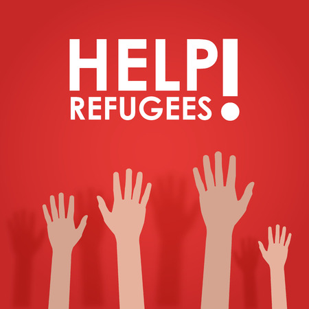 Refugees need help. Hends in red vectorのイラスト素材