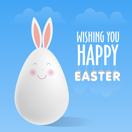 Greeting Card, Happy Easter. Easter egg with rabbit ears. Realistic vector illustrationsのイラスト素材