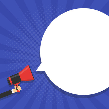 Hand holding megaphone with bubble speechのイラスト素材