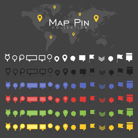 pin map icon mark symbol location colorful retro flat shadow collectionのイラスト素材