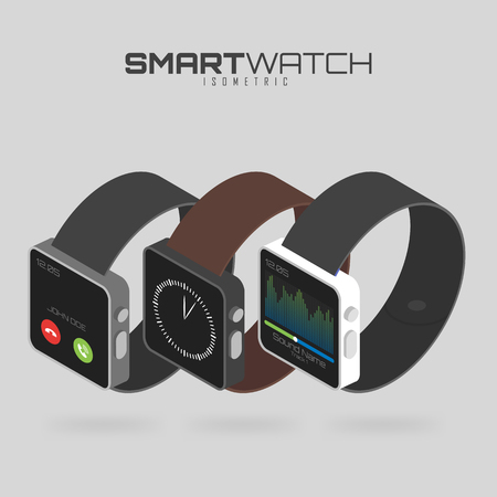 Isometric set of different types of smart watches. Innovation  future technologies. Isolated on white background for your projects and infographicsのイラスト素材