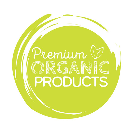 Organic product badge, vintage label with hand drawn lettering Natural cosmetics. Vector natural, organic food, bio, eco label and shape.のイラスト素材