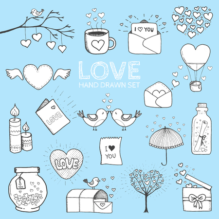 I love you doodle icon set isolated, vector illustration hand drawn.のイラスト素材