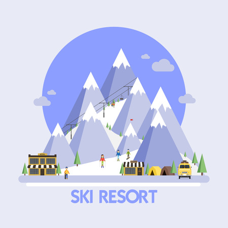Ski Resort. Mountain landscapes. flat illustrationsのイラスト素材