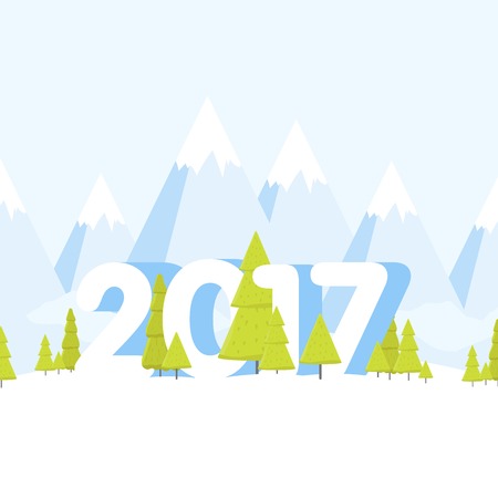 Happy New Year Landscape concept cartoon illustrationのイラスト素材