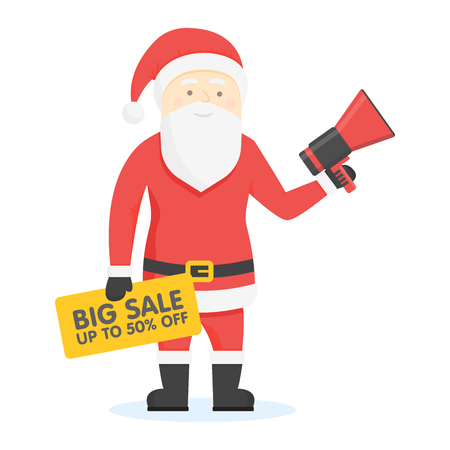 Santa Claus holding sale banner and megaphone.のイラスト素材