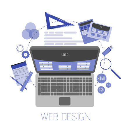 Ilustración de Abstract flat illustration of web design and development concepts. Elements for mobile and web applications. - Imagen libre de derechos