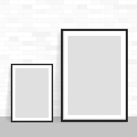 Realistic frame on light grunge brick wall. Perfect for your presentations. frame for your projects. Vector illustrationのイラスト素材