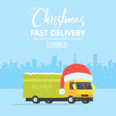 Delivery vector transport truck, van with gift box pack.のイラスト素材
