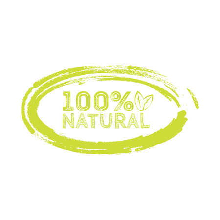 Logo Natural with leaves, natural product, organic, healthy food. Organic food badge in vector cosmetic, food. Lettering Naturalのイラスト素材