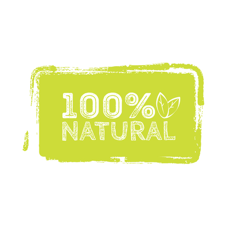 Logo Natural with leaves, natural product, organic, healthy food. Organic food badge in vector cosmetic, food. Lettering Naturalのイラスト素材