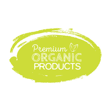 Organic product badge, vintage label with hand drawn lettering Natural cosmetics. Vector natural, organic food, bio, eco label and shape.のイラスト素材