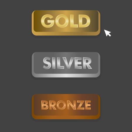 Gold Silver and Bronze buttons set with mouse click icon vector illustration.のイラスト素材