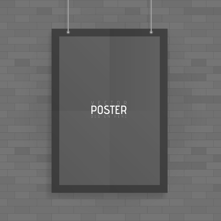 Empty black A4 sized vector paper mockup hanging with paper clips. Show your flyers, brochures, headlines etc with this highly detailed realistic design template element.のイラスト素材