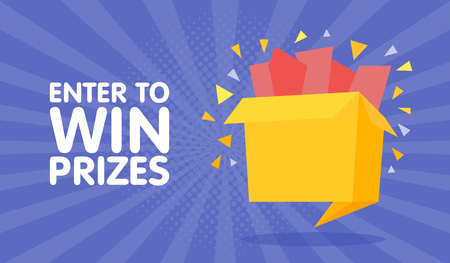 Enter to win prizes gift box. Cartoon origami style vector illustration.のイラスト素材