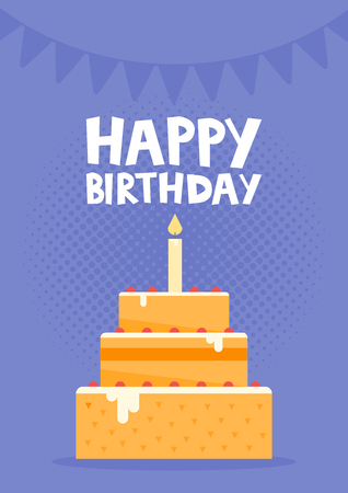 Happy Birthday Card Design with cake. Vector illustration.のイラスト素材