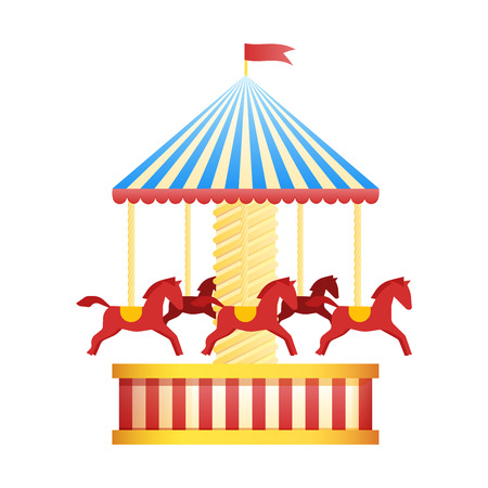 Vintage merry-go-round carousel icon, fair symbol. Amusement park theme. Cartoon vector illustration. Set of attractions. Funfair. Good emotionsのイラスト素材