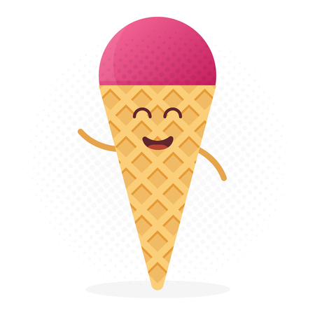 Happy Ice Cream Characters with hands and smile vector illustration.のイラスト素材