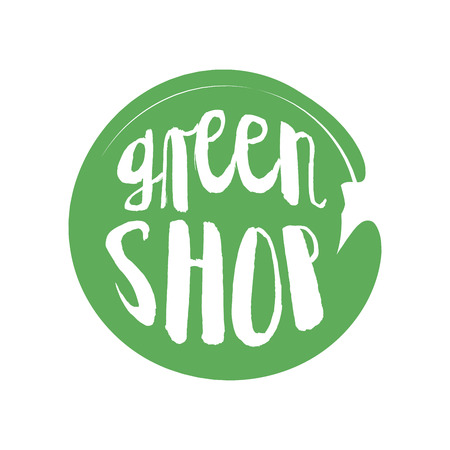 Green Shop circle letters in grunge round background. Vector logo illustration.のイラスト素材