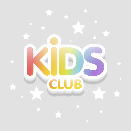 Kids Club fun 3d rainbow letters in light background. Vector logo illustration template.のイラスト素材