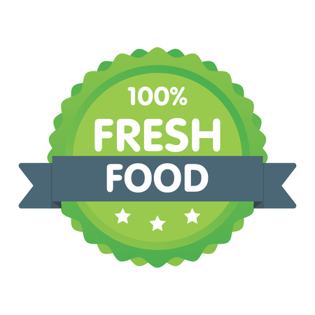Modern green eco badge. 100 percent fresh food label. Sticker vector illustration.のイラスト素材