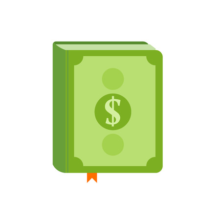 Book with symbol of money on the cover. Best seller, how to earn concept. Flat vector illustration.のイラスト素材