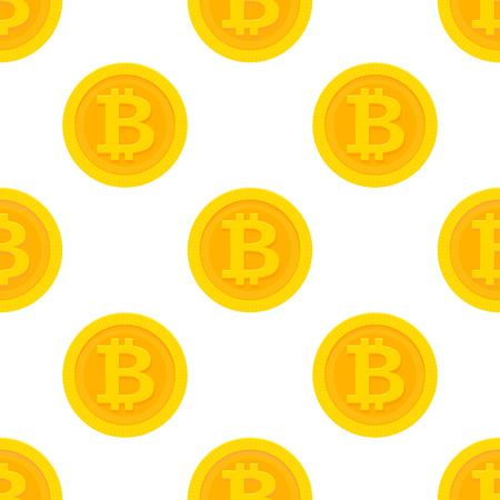 Golden bitcoin seamless pattern for cryptocurrency, virtual currency, digital money, ecash. Vector illustration.のイラスト素材