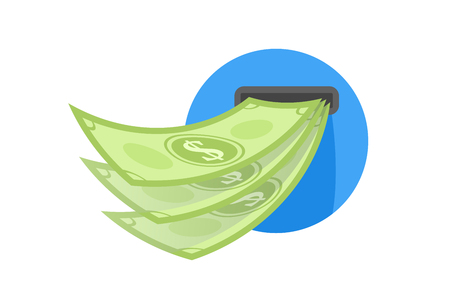 Vector illustration of blue circle hole for money giving or receiving and cash isolated on white.のイラスト素材