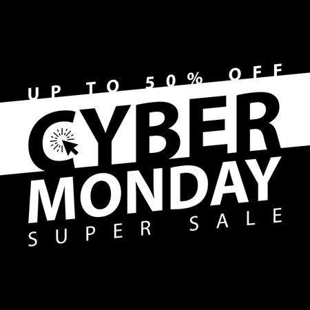 Cyber monday super sale poster. Clearance mega discount flyer template. Big special offer season. Vector digital shop banner illustration.のイラスト素材