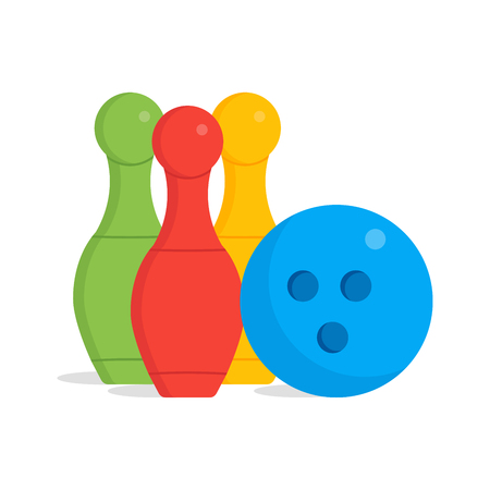 Bowling pins and one ball illustration isolated with clean flat design. Kids toys illustration.のイラスト素材