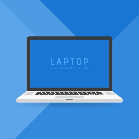 The white aluminium laptop on a blue material design background in flat style. Vector illustration. Web banner templateのイラスト素材